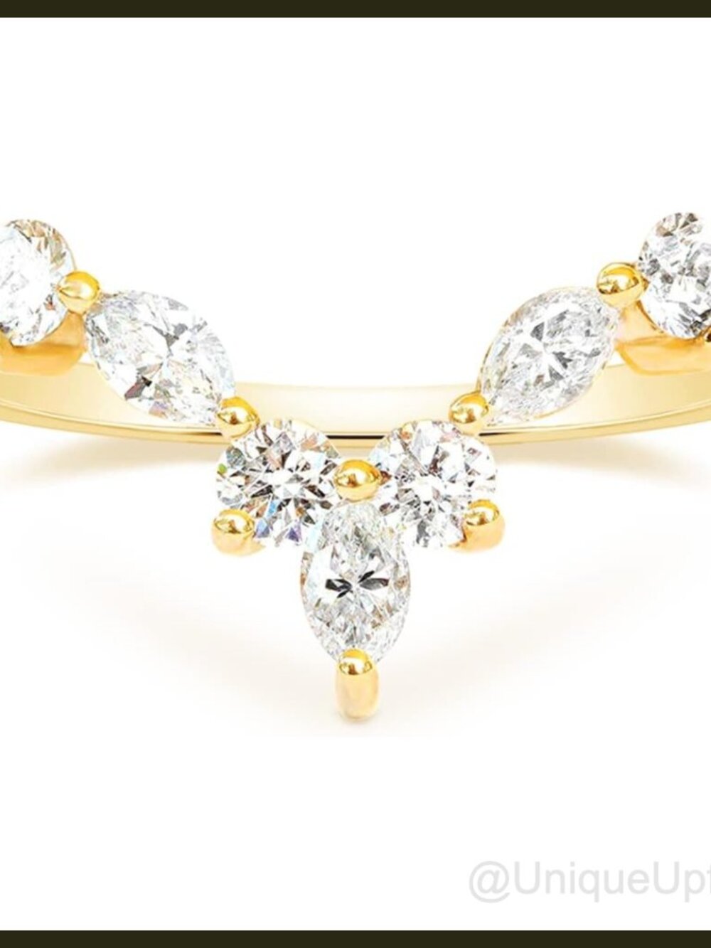 14K Gold Plated CZ Curved V Shaped Wedding Band for Women